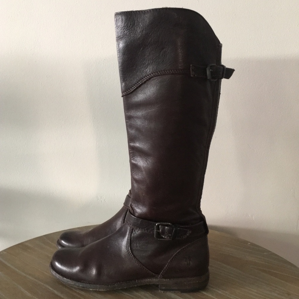 Frye Tall Leather Riding Boots in Dark Brown